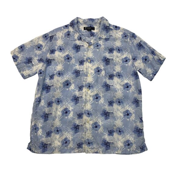 Cremieux Shirt Mens L Large Blue Hibiscus Floral Lyocell Button Up Hawaiian - Picture 1 of 14